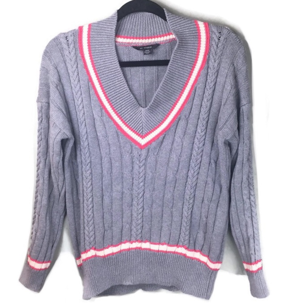 American Eagle Cableknit Varsity Stripe Sweater